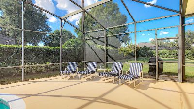 Large deck for sunbathing & with four full size lounders
